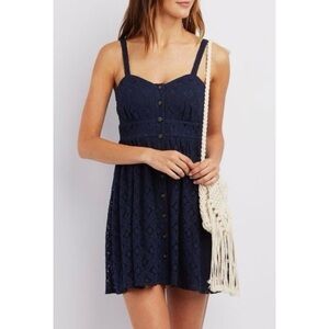 Le Chateau navy blue lace cocktail dress mini party short bohemian L babydoll